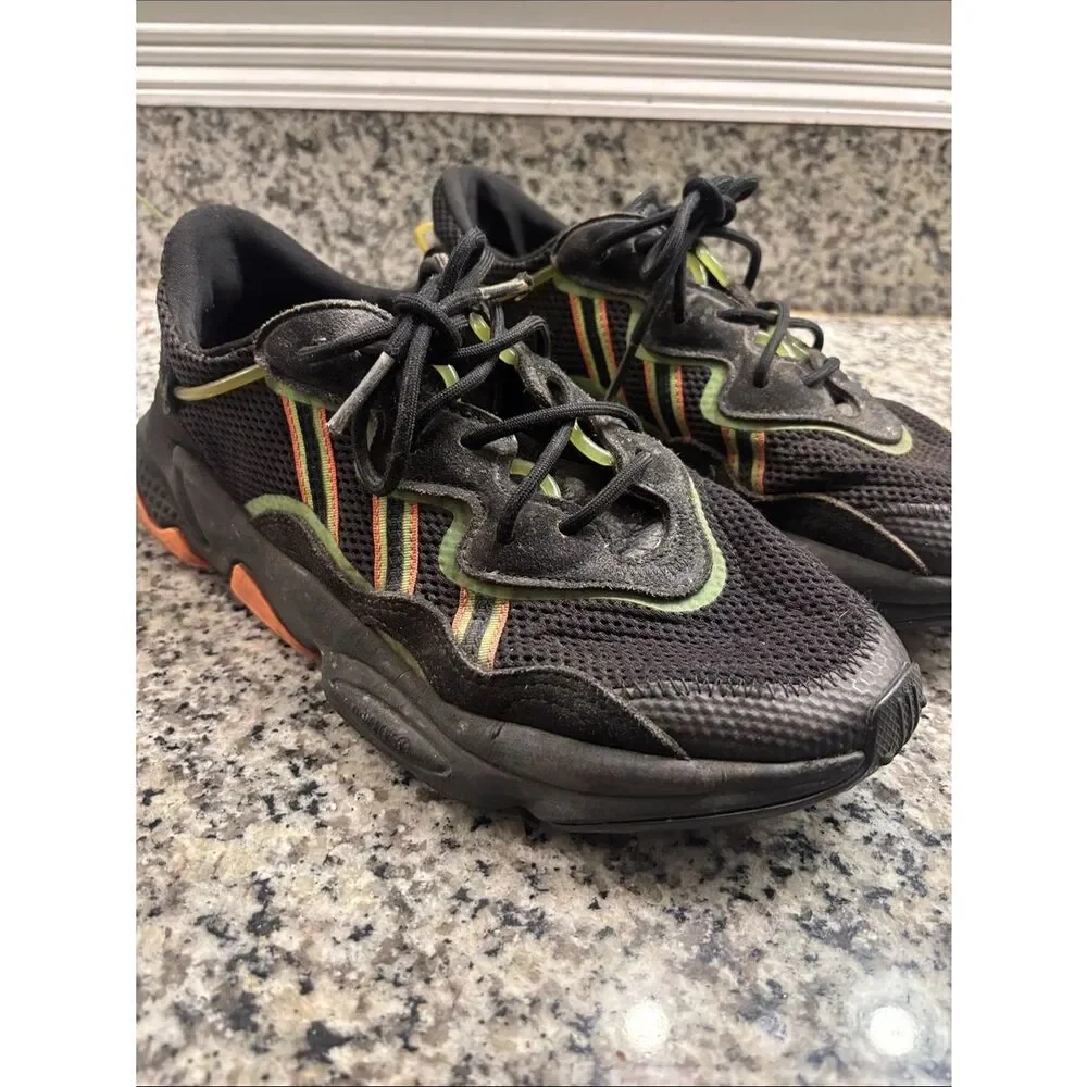 adidas Black Sneakers with Green and Orange Trim